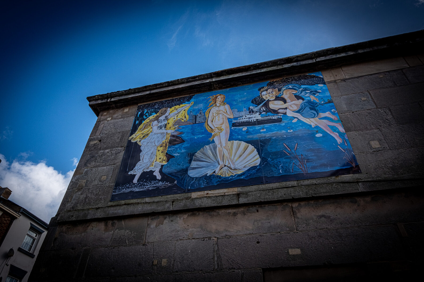 Botticelli Venus mural painted on a gable end