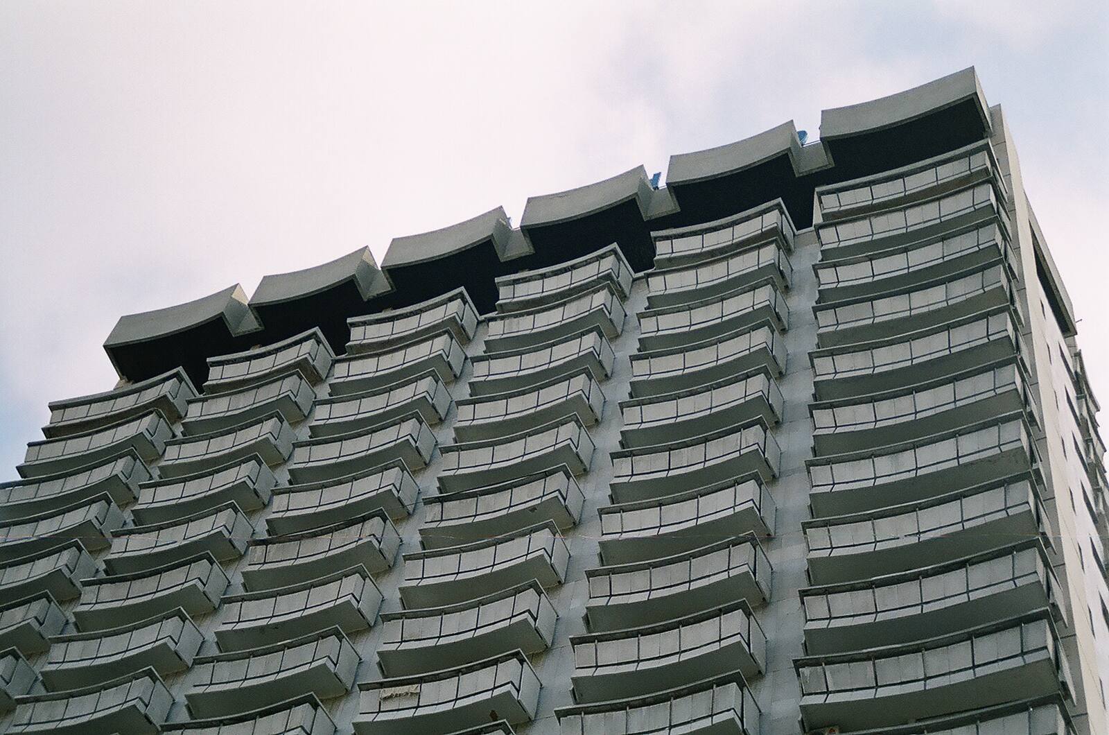 Slab hotel tower against the sky