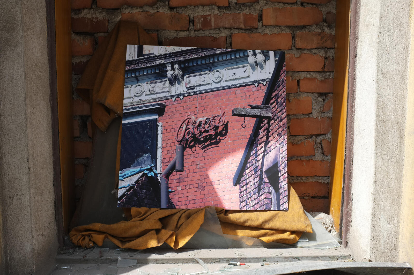 Print installed in a bricked-up window