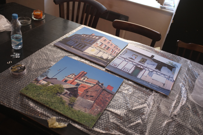Prints laid out on a table