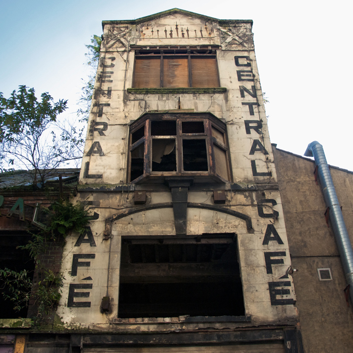 The decayed facade of the Central Café