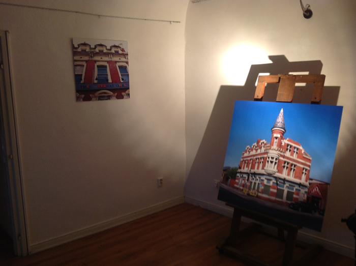 A print on an easel in the gallery