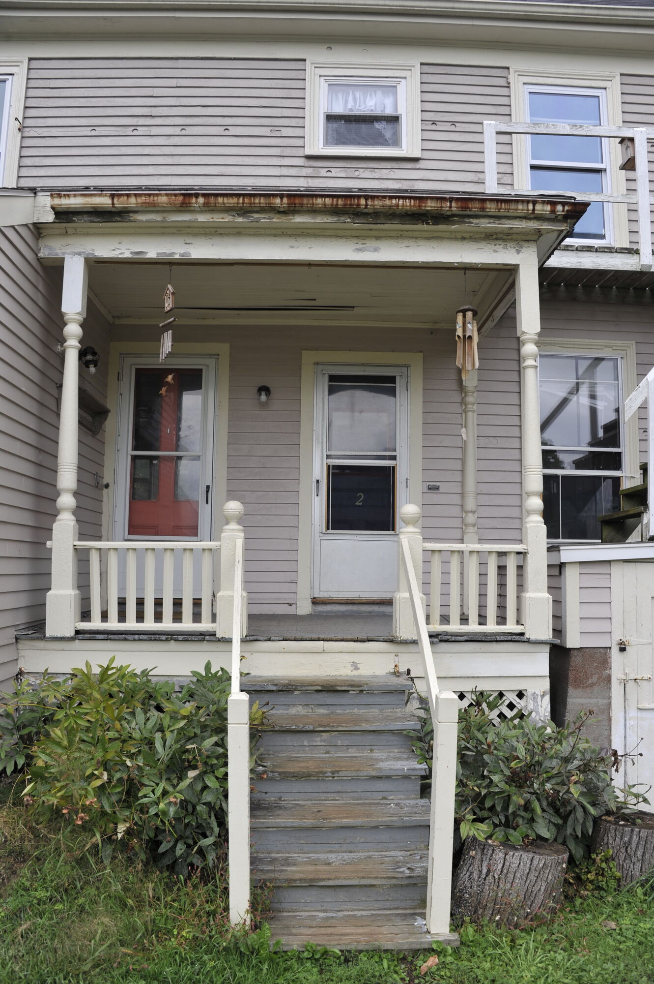 Porch steps and twin doors of the house
